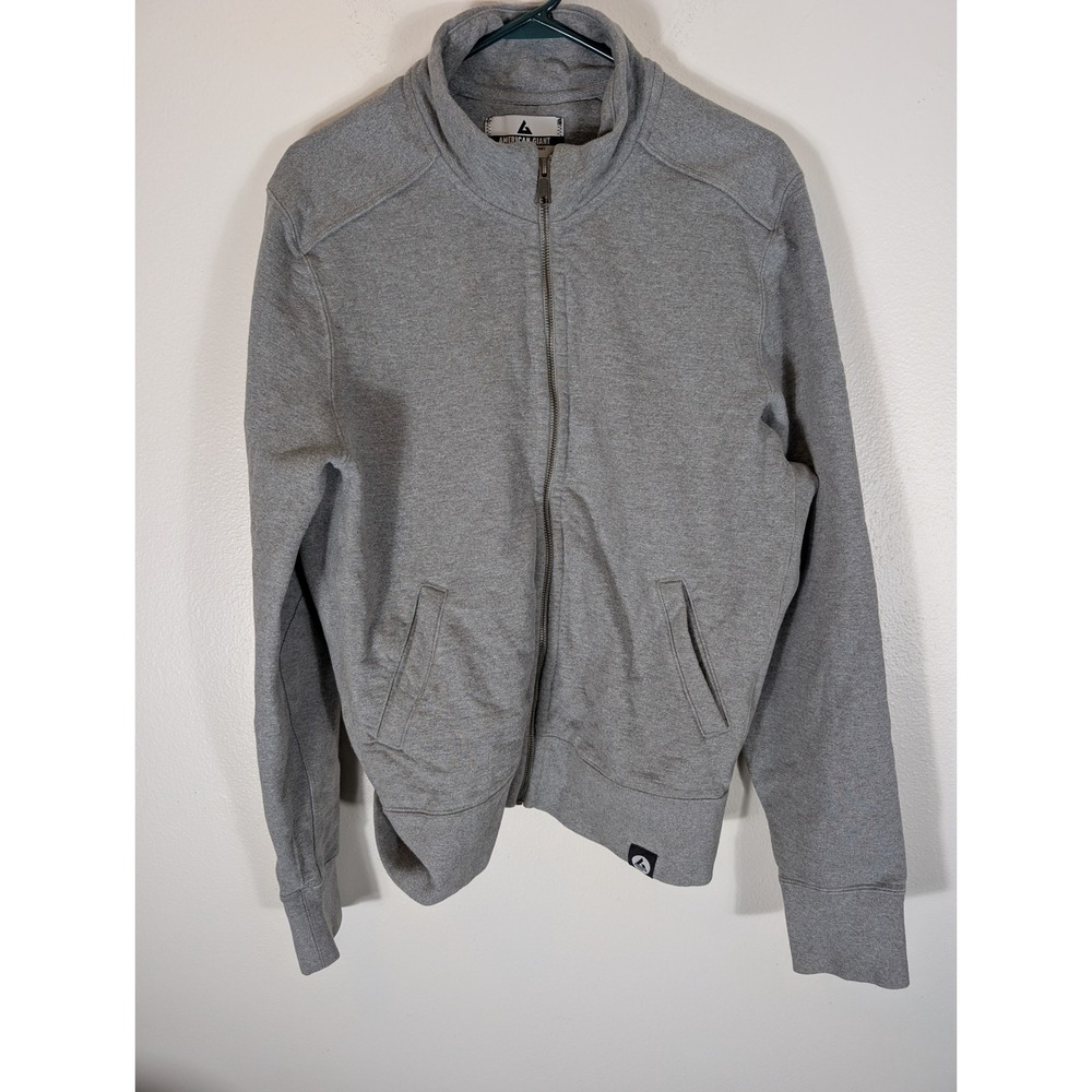 American Giant Mens Large Moto Full Zip Mock Neck Sweatshirt Jacket Gray Cotton